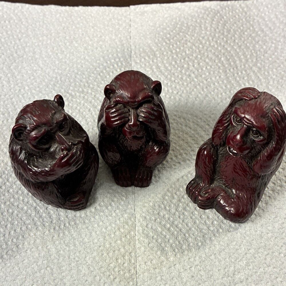 Resin Monkeys Set Of 3 Hear, See, Speak No Evil 3 In Each Vintage